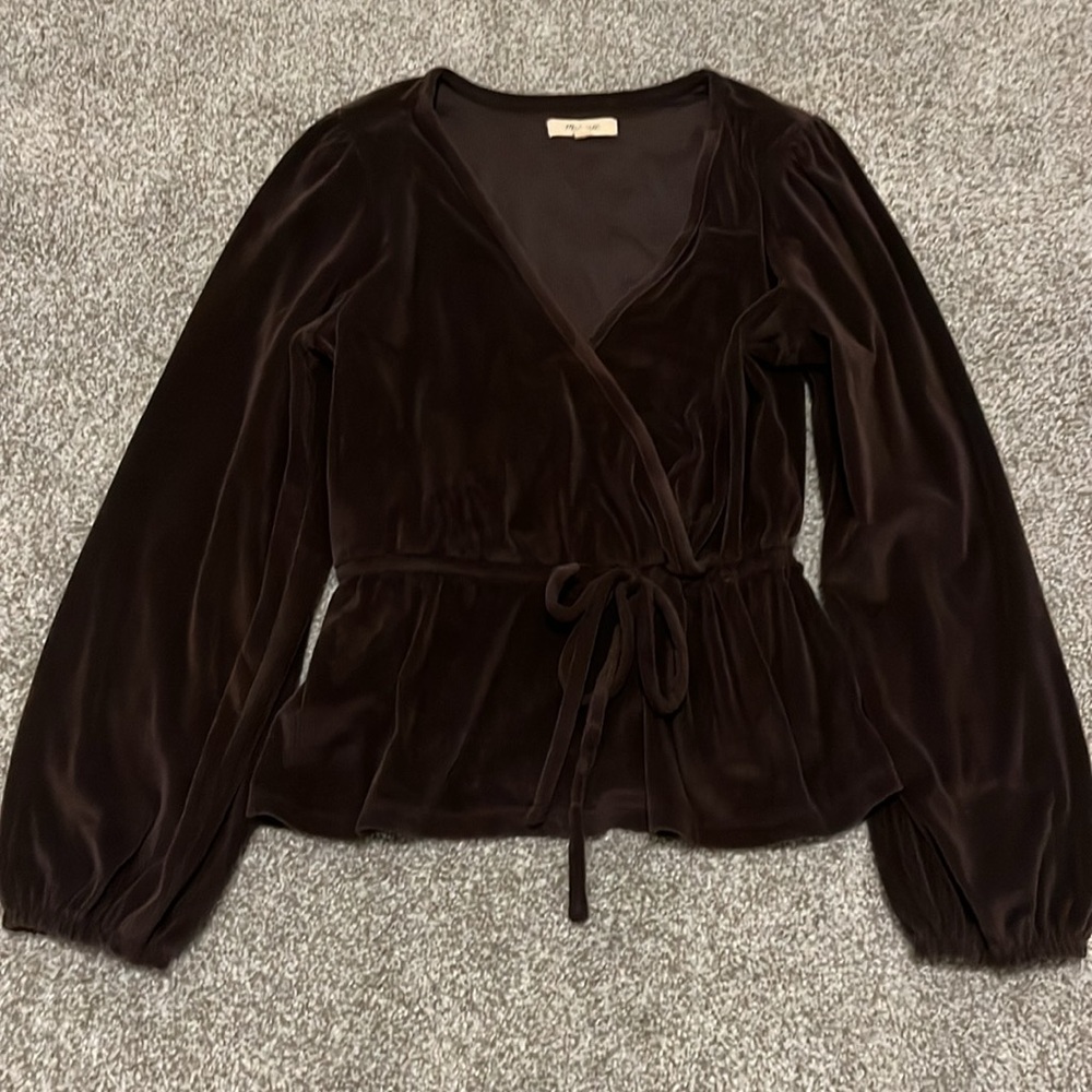 Madewell ribbed velour top. Very deep purple.
